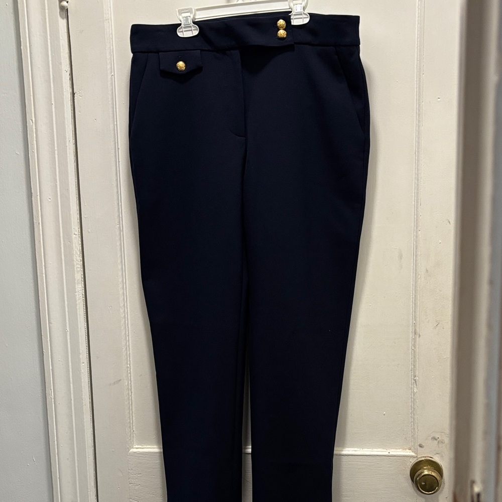 Veronica Beard Navy Trousers with Gold Buttons